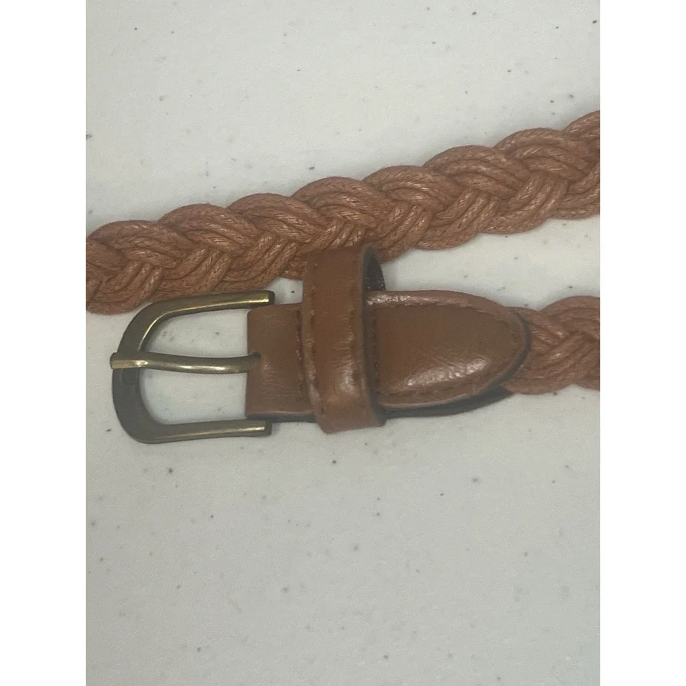 Brown Skinny Braided Belt Womens Size Large Faux Leather Woven Waist Belt